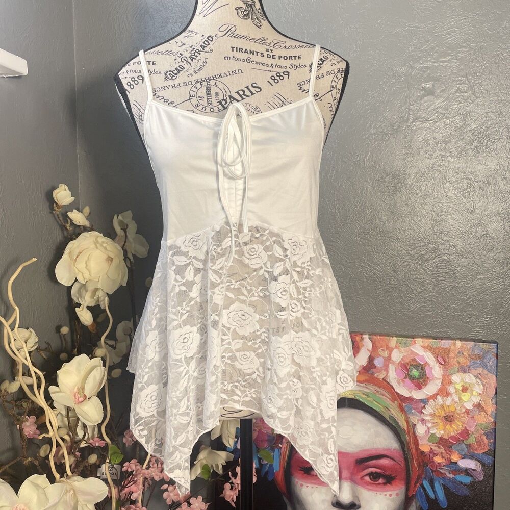 Avidlove Women's Floral Lace Lingerie White Nightgown Babydoll Slip Size Large